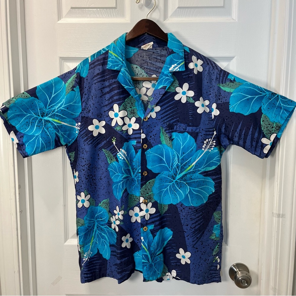 Barefoot in Paradise Vintage Men’s Blue Hawaiian Floral Shirt Size Large USA - Picture 8 of 9